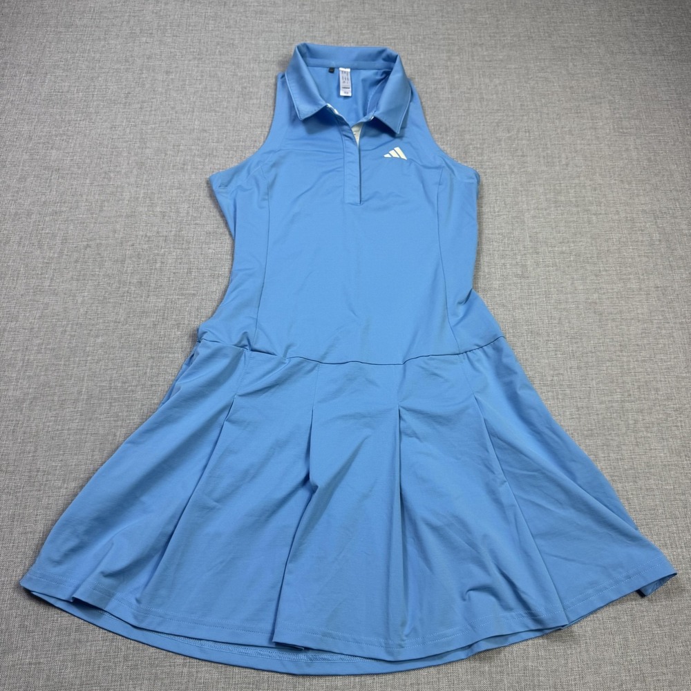 Adidas Tennis Dress Women XS Blue Sleeveless Collared Tank Dress Fit & Flare Zip